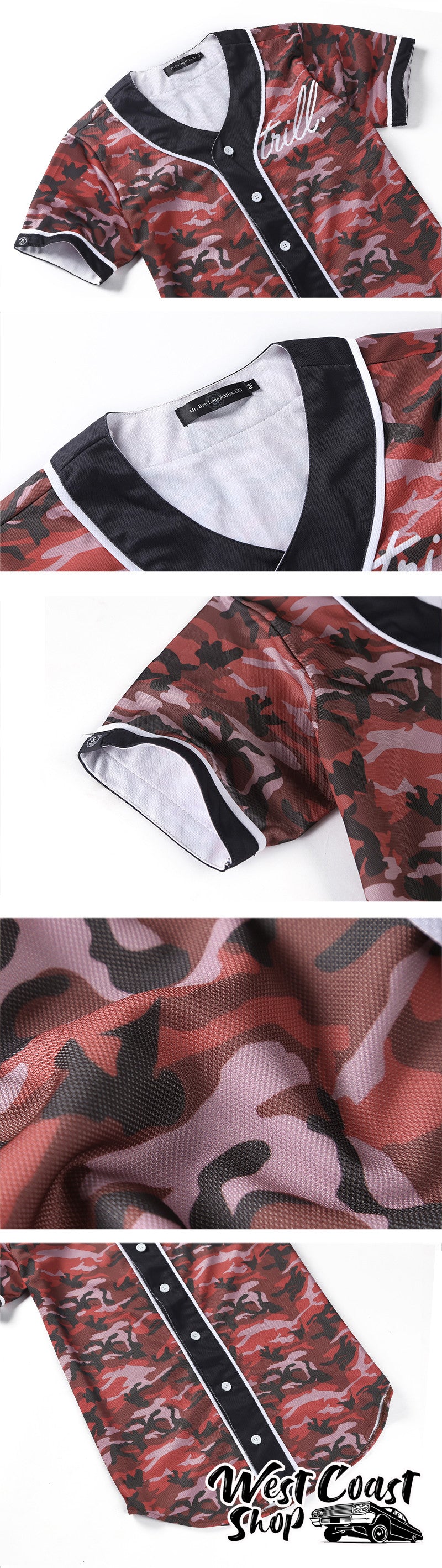 Summer Red Camouflage Cardigan - Camisa de Basebol Masculina