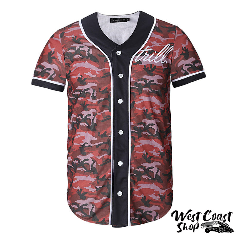 Summer Red Camouflage Cardigan - Camisa de Basebol Masculina