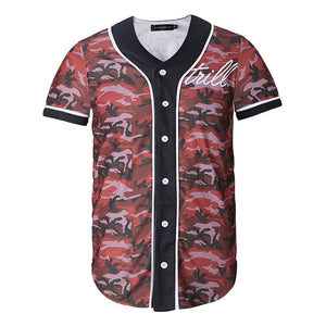 Summer Red Camouflage Cardigan - Camisa de Basebol Masculina